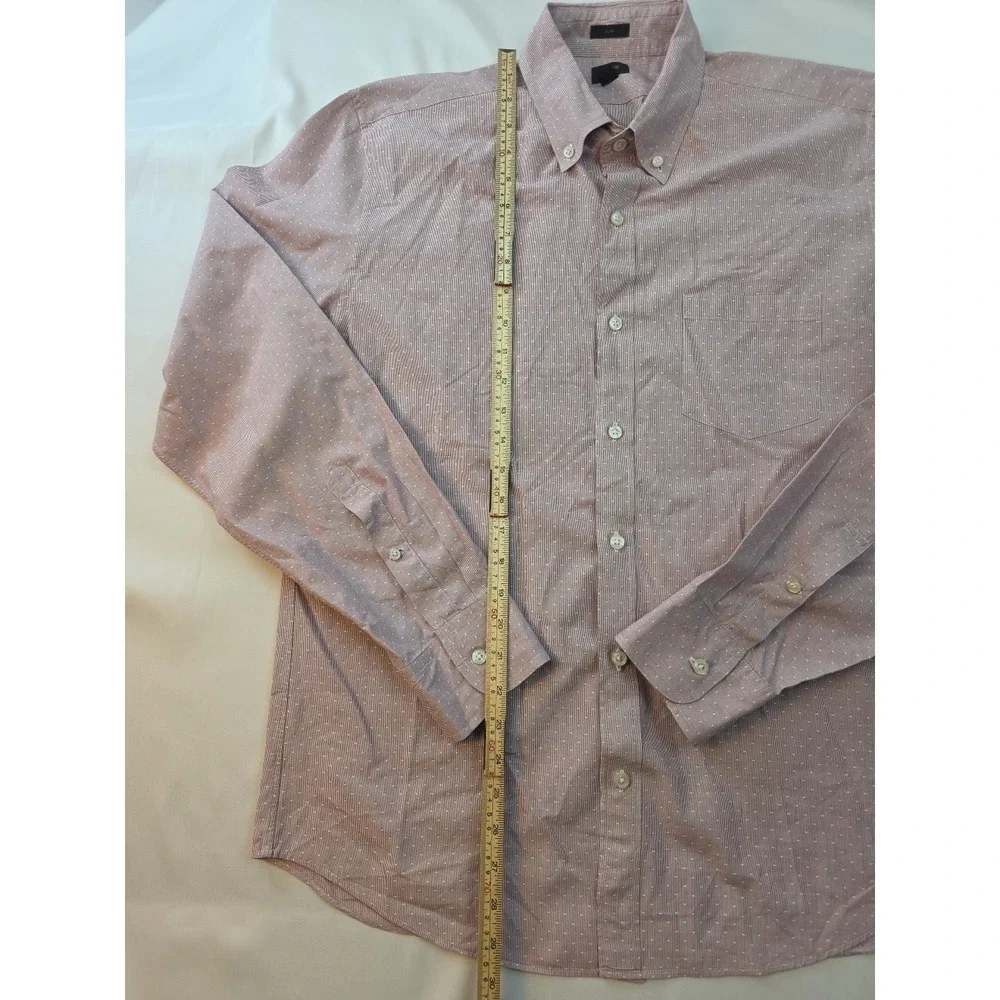 J. Crew Shirt Men's Large Slim Long Sleeve Pink Red Preppy 100% Cotton White Dot - Picture 9 of 16